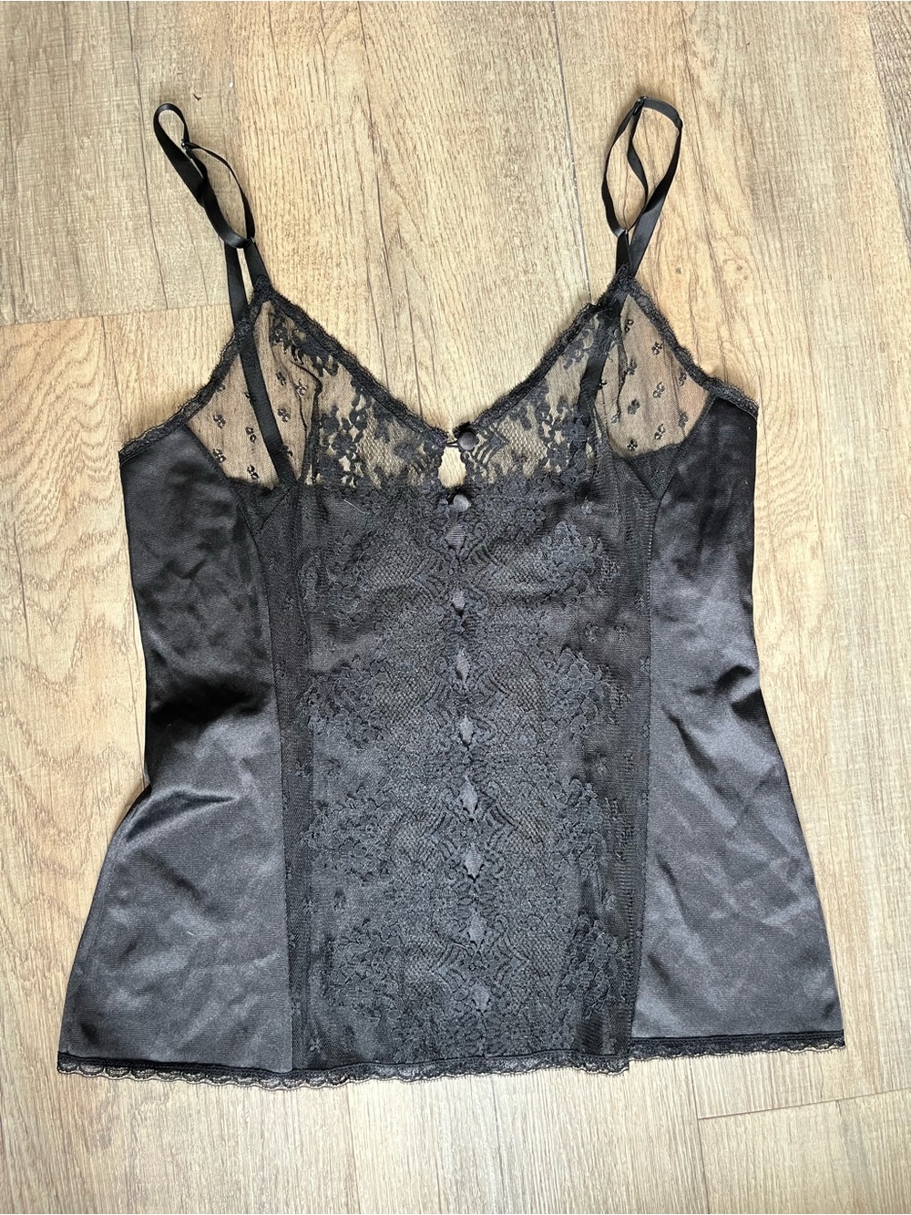 Vintage Vanity Fair Black Satin & Lace Camisole
